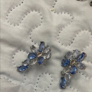Swarovski Elements Elegant Blue and Silver Floral Earrings
